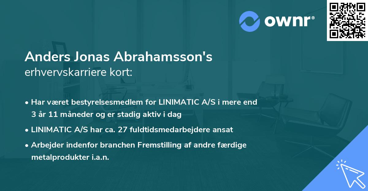 Anders Jonas Abrahamsson's erhvervskarriere kort