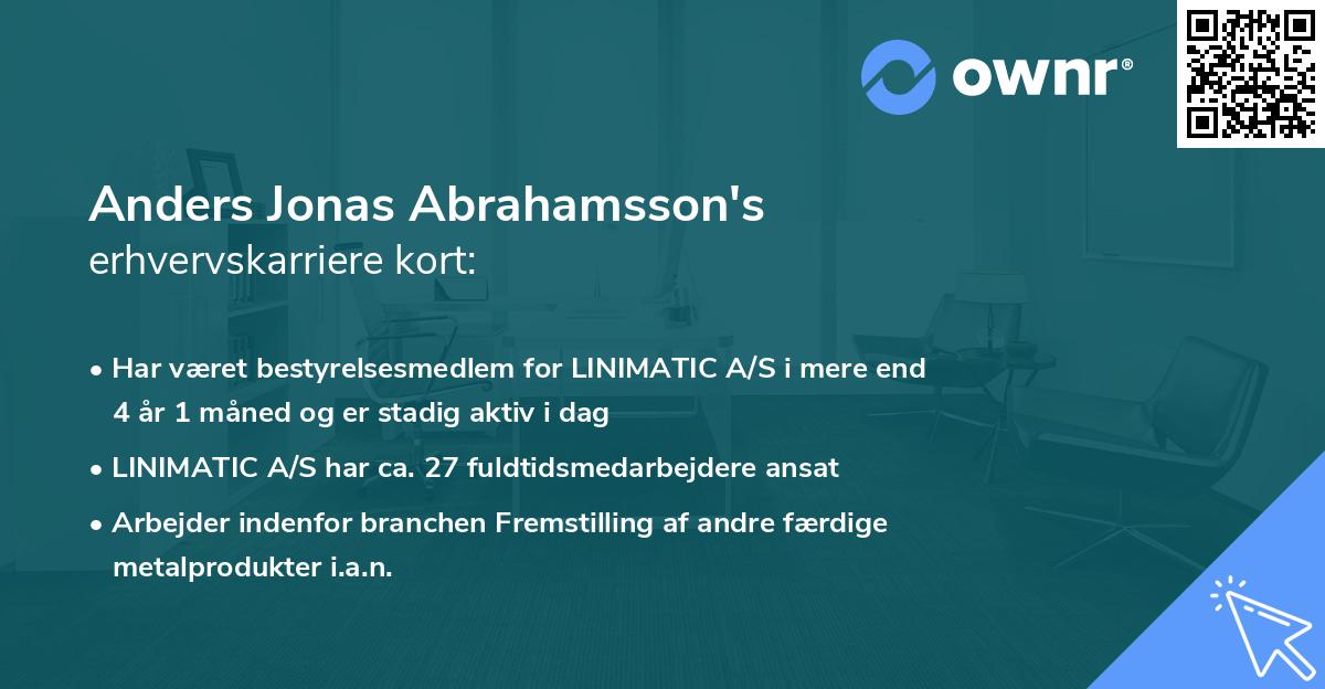 Anders Jonas Abrahamsson's erhvervskarriere kort