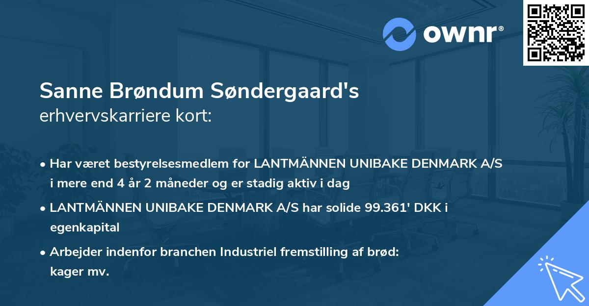Sanne Brøndum Søndergaard's erhvervskarriere kort