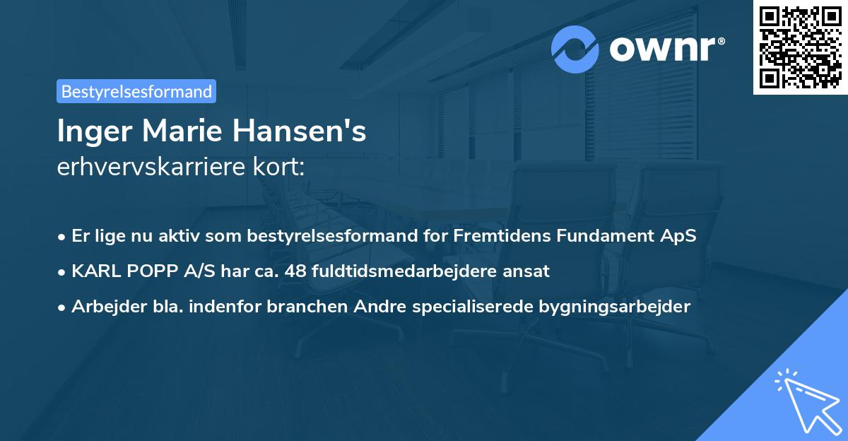 Inger Marie Hansen's erhvervskarriere kort