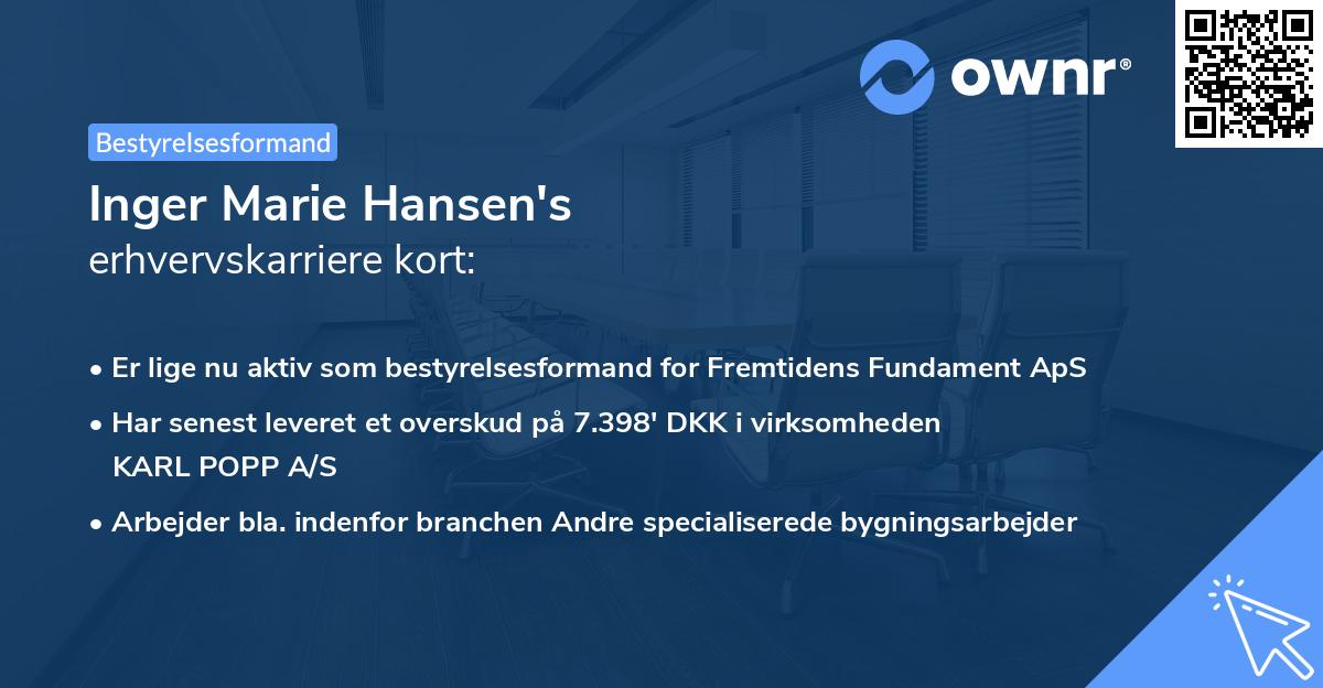 Inger Marie Hansen's erhvervskarriere kort