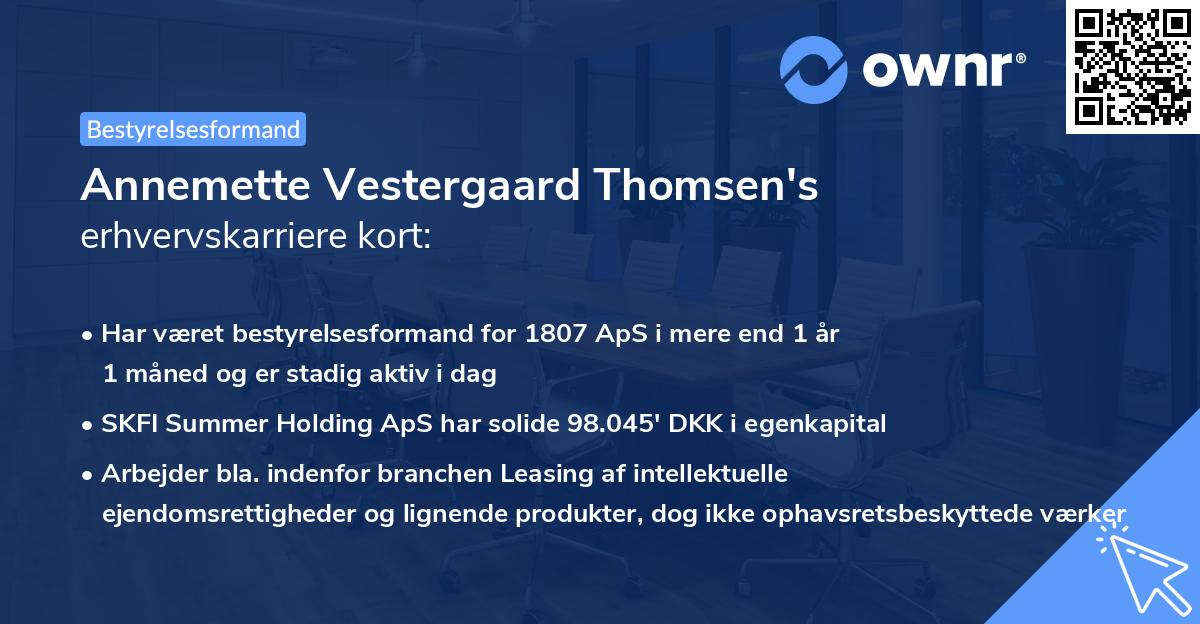 Annemette Vestergaard Thomsen's erhvervskarriere kort