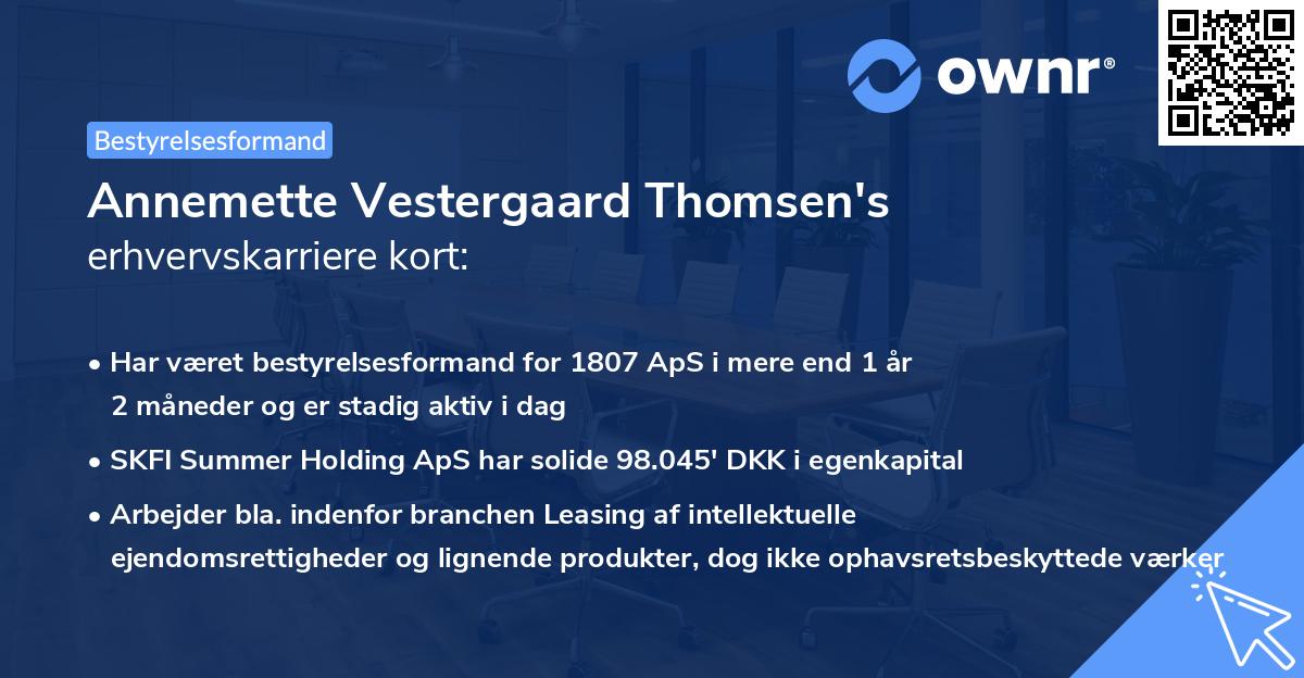 Annemette Vestergaard Thomsen's erhvervskarriere kort