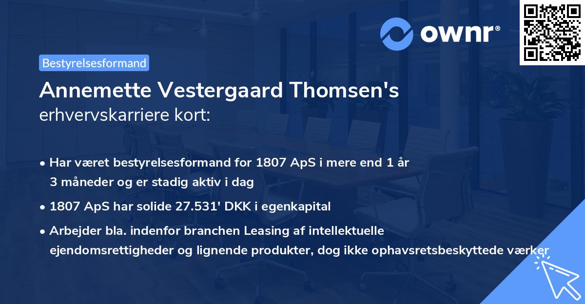 Annemette Vestergaard Thomsen's erhvervskarriere kort