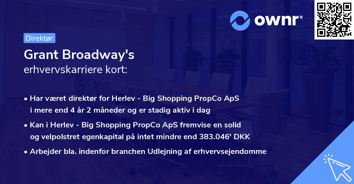 Grant Broadway's erhvervskarriere kort