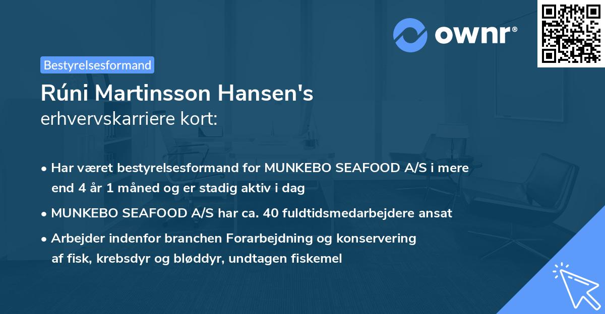 Rúni Martinsson Hansen's erhvervskarriere kort