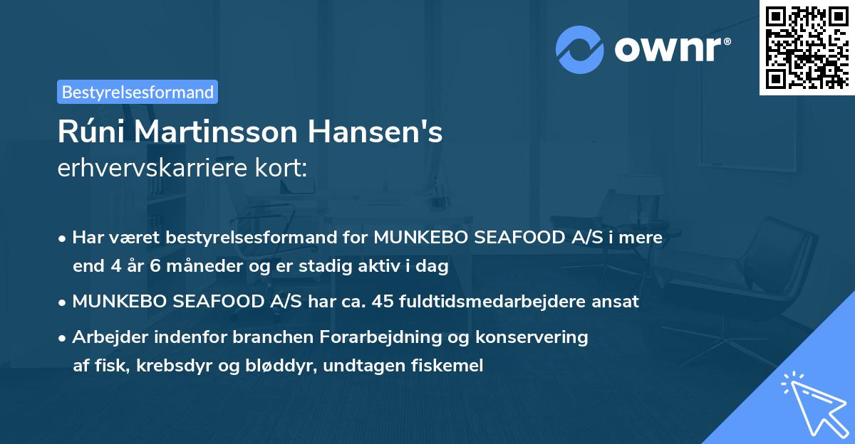 Rúni Martinsson Hansen's erhvervskarriere kort