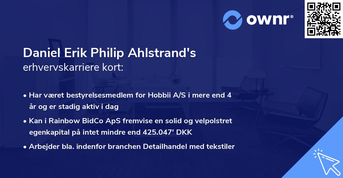 Daniel Erik Philip Ahlstrand's erhvervskarriere kort