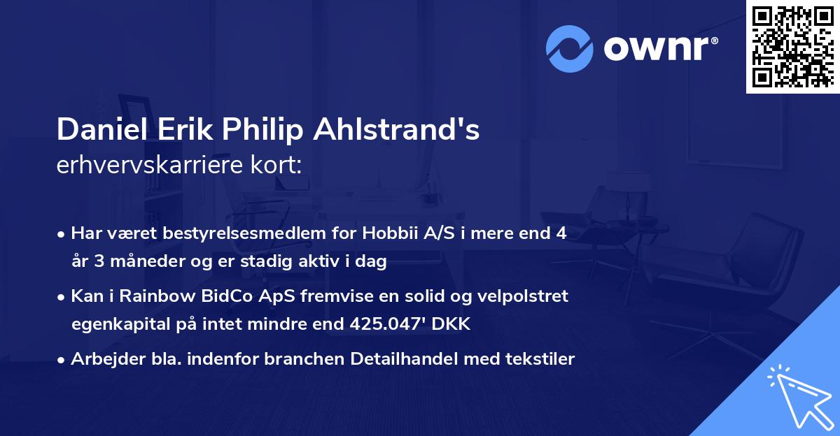 Daniel Erik Philip Ahlstrand's erhvervskarriere kort