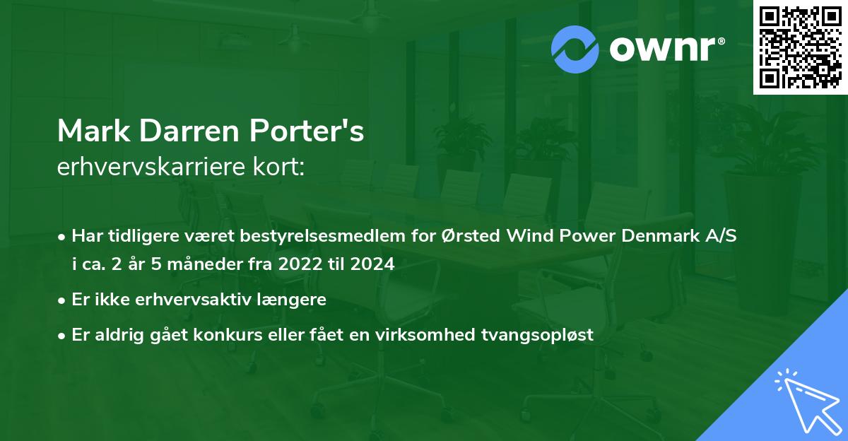 Mark Darren Porter's erhvervskarriere kort