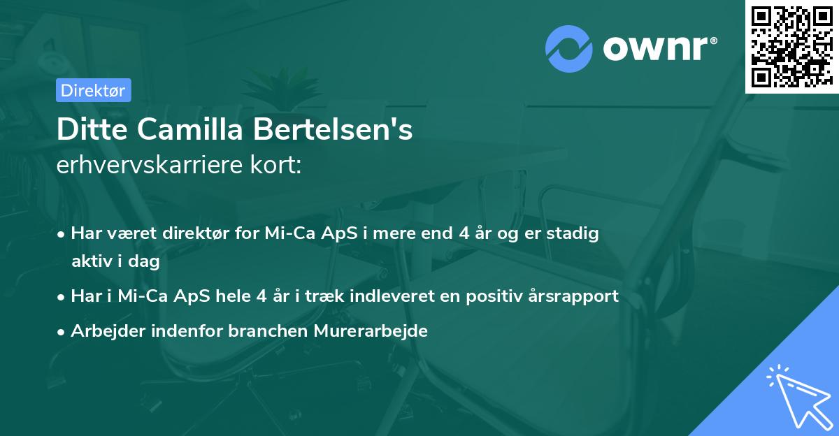 Ditte Camilla Bertelsen's erhvervskarriere kort