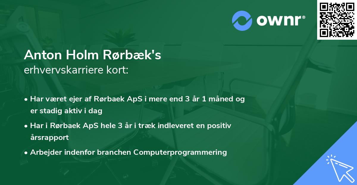 Anton Holm Rørbæk's erhvervskarriere kort
