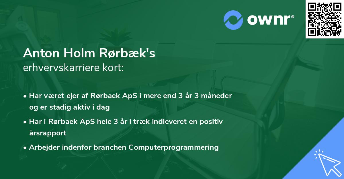 Anton Holm Rørbæk's erhvervskarriere kort