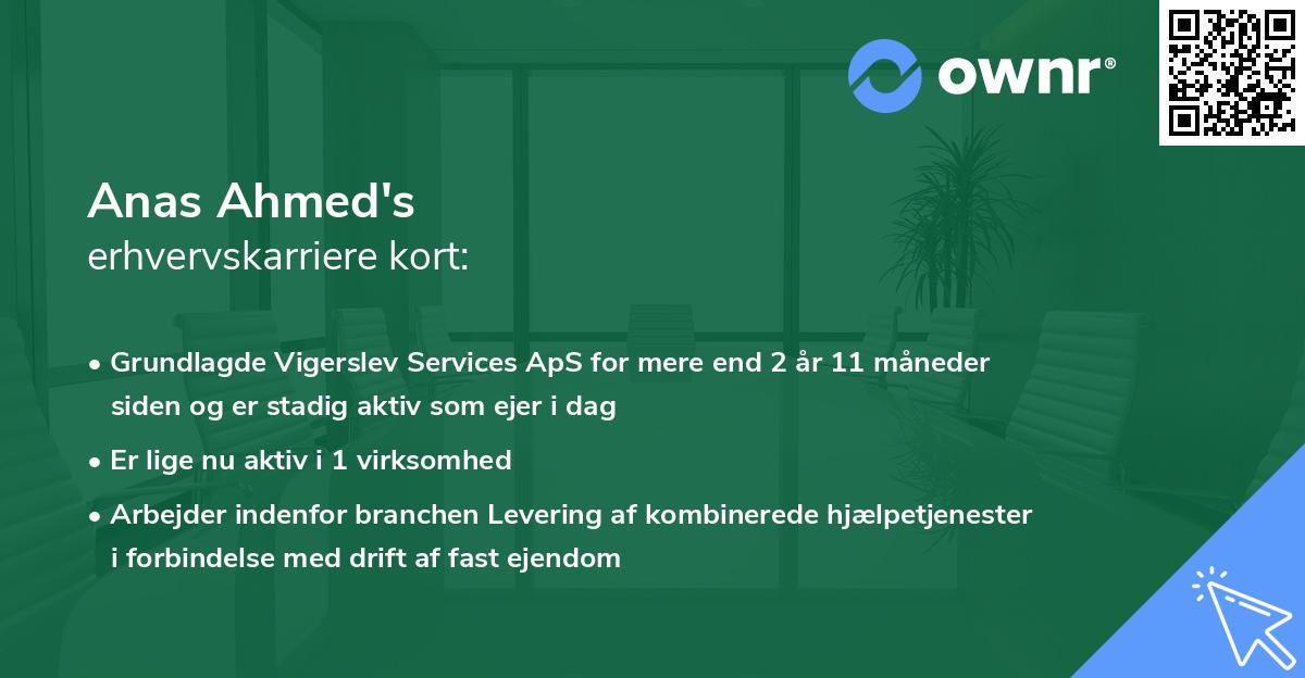 Anas Ahmed's erhvervskarriere kort