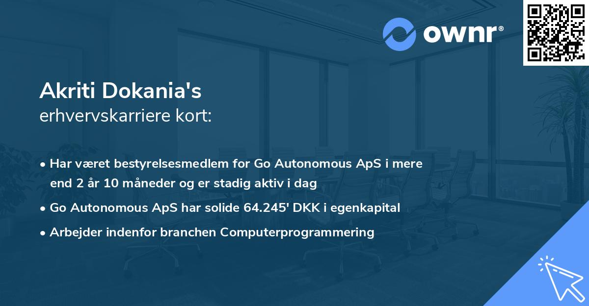 Akriti Dokania's erhvervskarriere kort