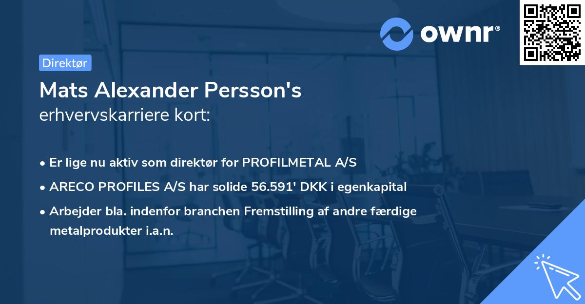 Mats Alexander Persson's erhvervskarriere kort