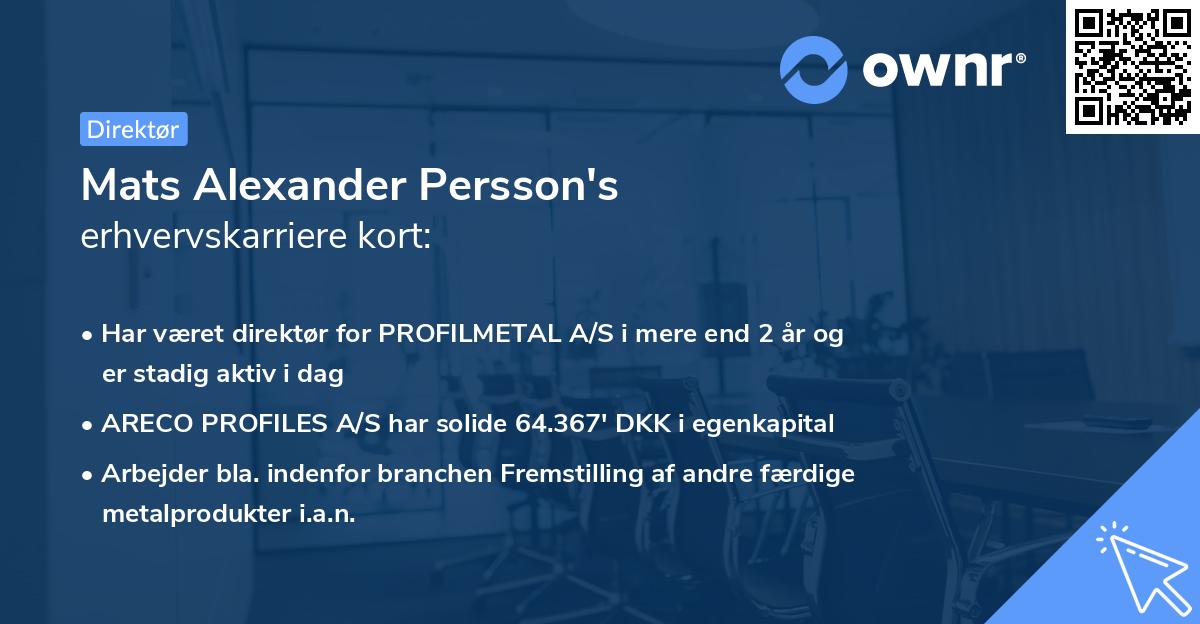 Mats Alexander Persson's erhvervskarriere kort