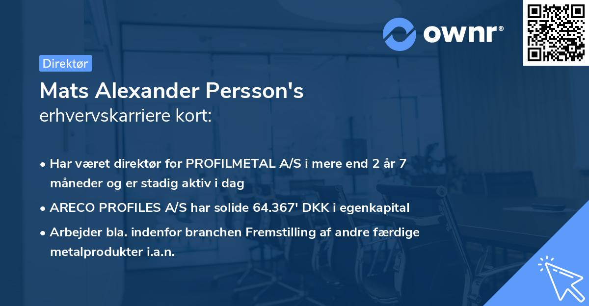 Mats Alexander Persson's erhvervskarriere kort