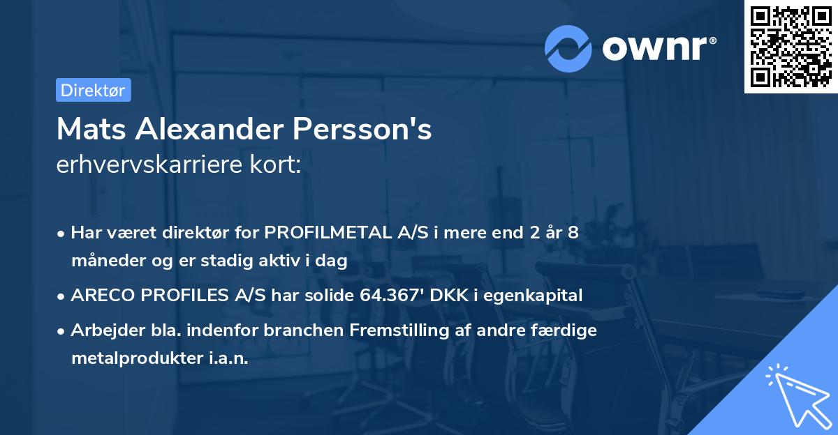 Mats Alexander Persson's erhvervskarriere kort