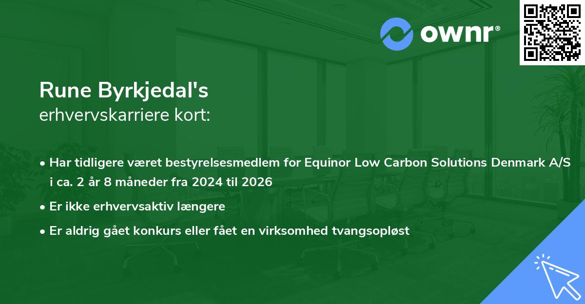 Rune Byrkjedal's erhvervskarriere kort