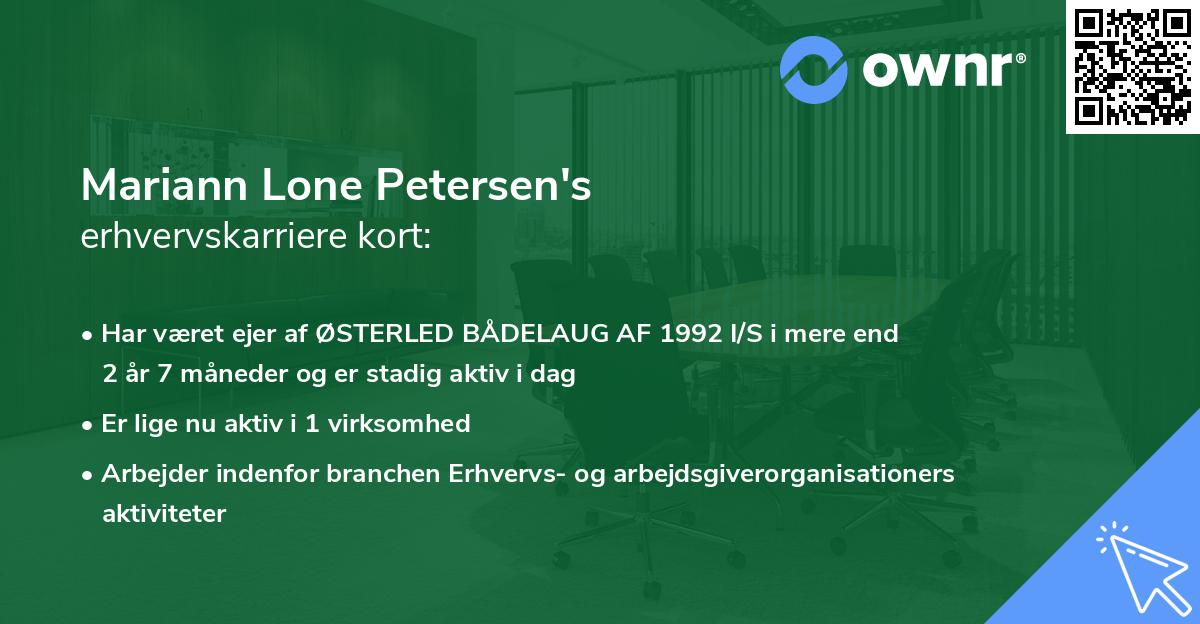 Mariann Lone Petersen's erhvervskarriere kort