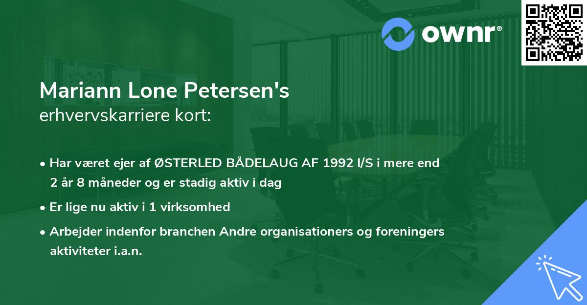 Mariann Lone Petersen's erhvervskarriere kort