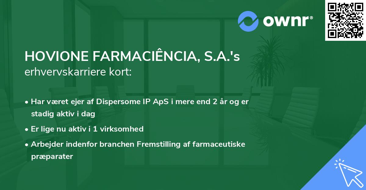HOVIONE FARMACIÊNCIA, S.A.'s erhvervskarriere kort
