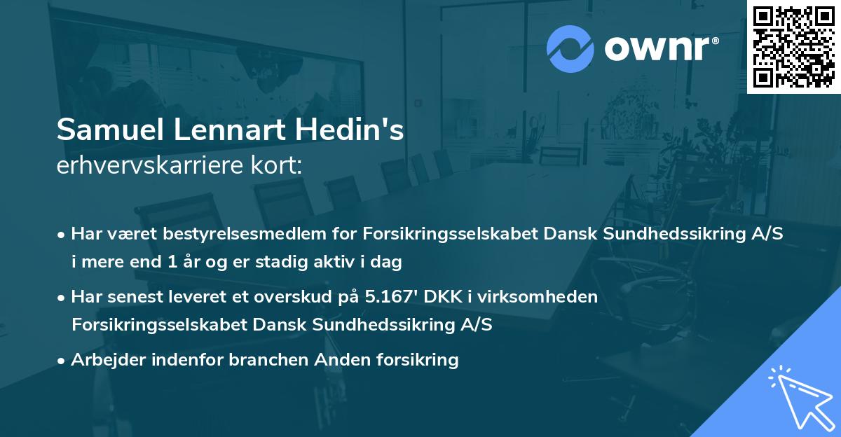 Samuel Lennart Hedin's erhvervskarriere kort