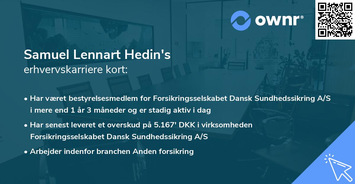 Samuel Lennart Hedin's erhvervskarriere kort