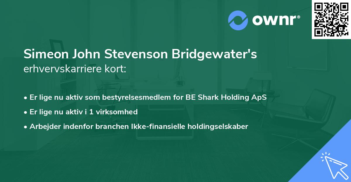 Simeon John Stevenson Bridgewater's erhvervskarriere kort