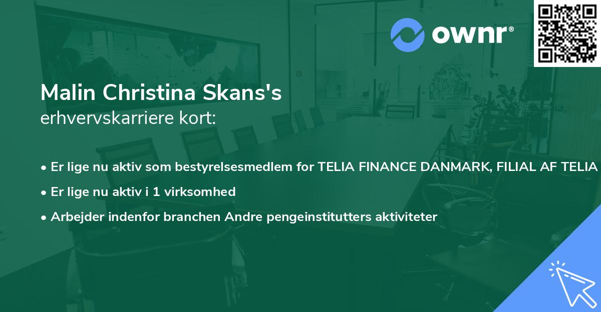 Malin Christina Skans's erhvervskarriere kort