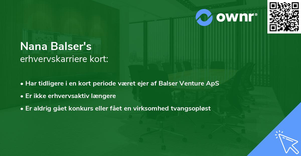 Nana Balser's erhvervskarriere kort