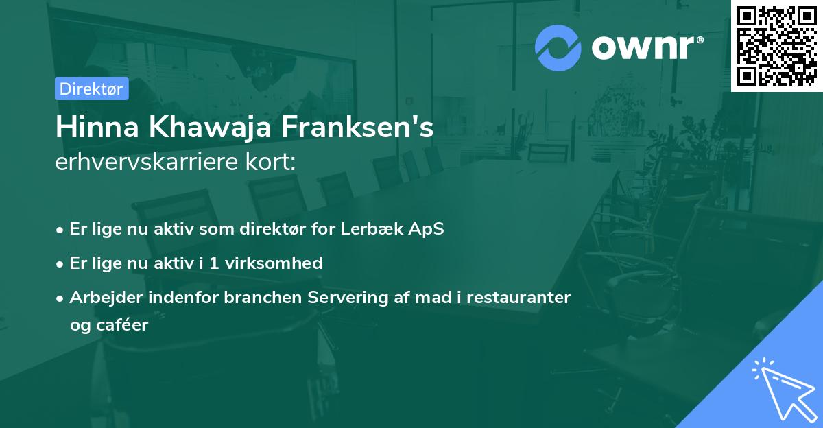 Hinna Khawaja Franksen's erhvervskarriere kort