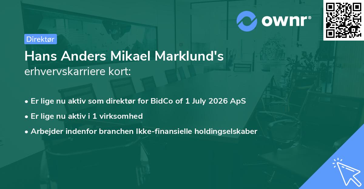 Hans Anders Mikael Marklund's erhvervskarriere kort