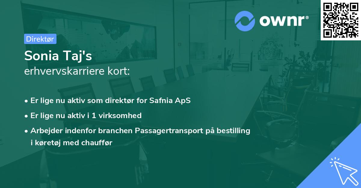 Sonia Taj's erhvervskarriere kort
