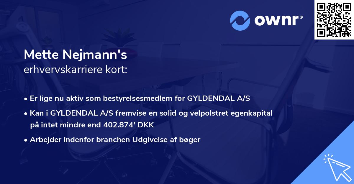 Mette Nejmann's erhvervskarriere kort