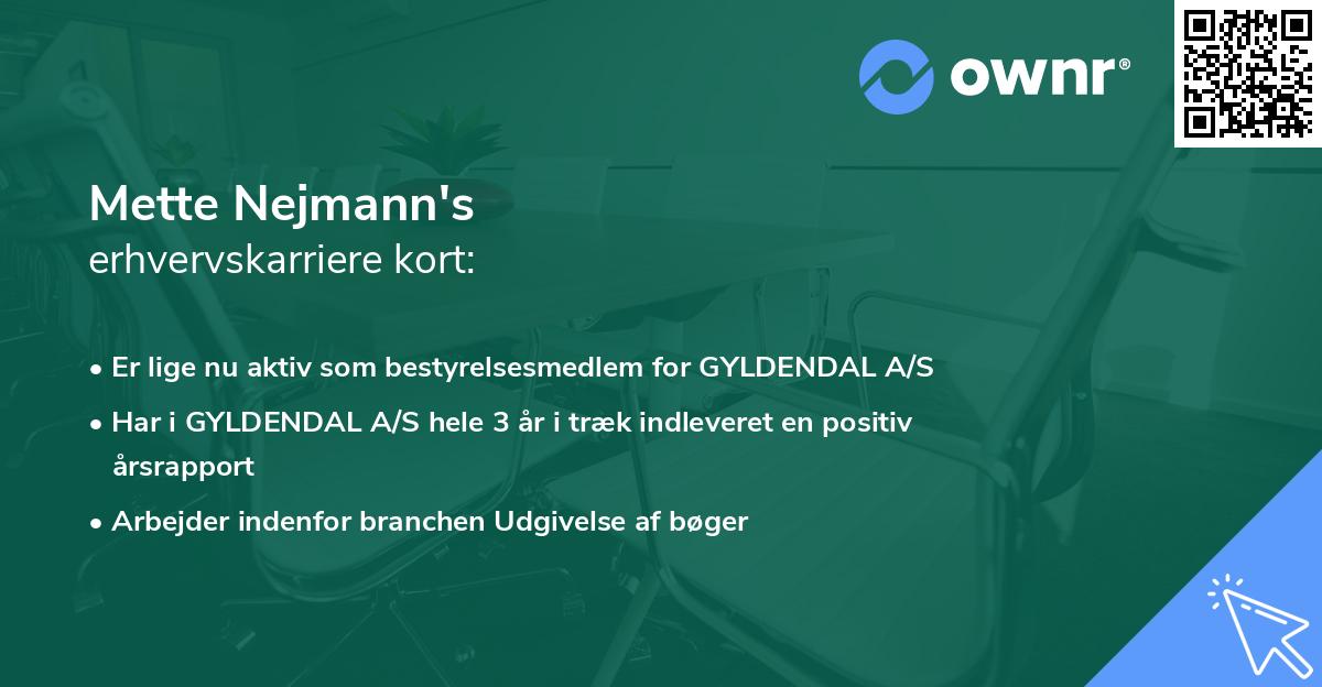 Mette Nejmann's erhvervskarriere kort