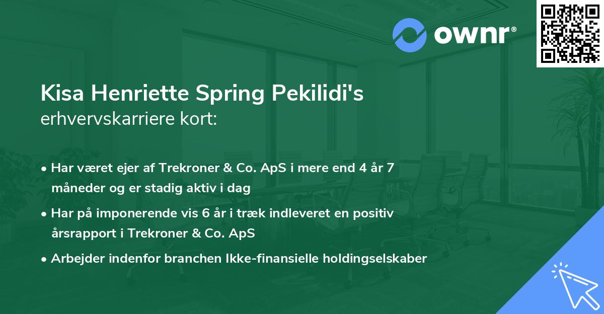 Kisa Henriette Spring Pekilidi's erhvervskarriere kort