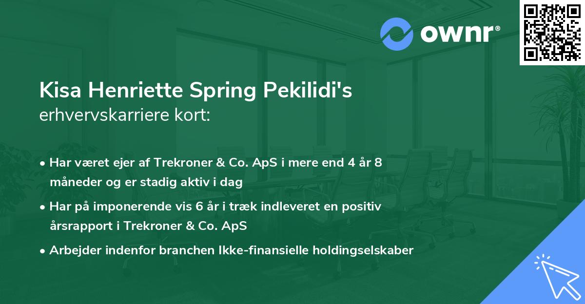 Kisa Henriette Spring Pekilidi's erhvervskarriere kort