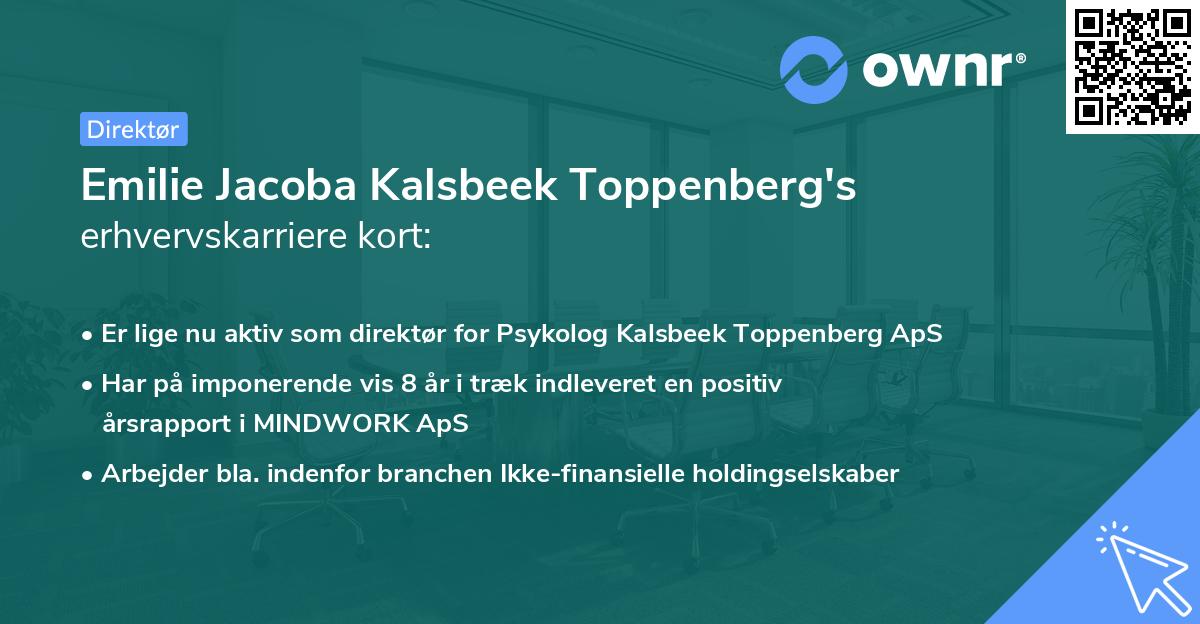 Emilie Jacoba Kalsbeek Toppenberg's erhvervskarriere kort