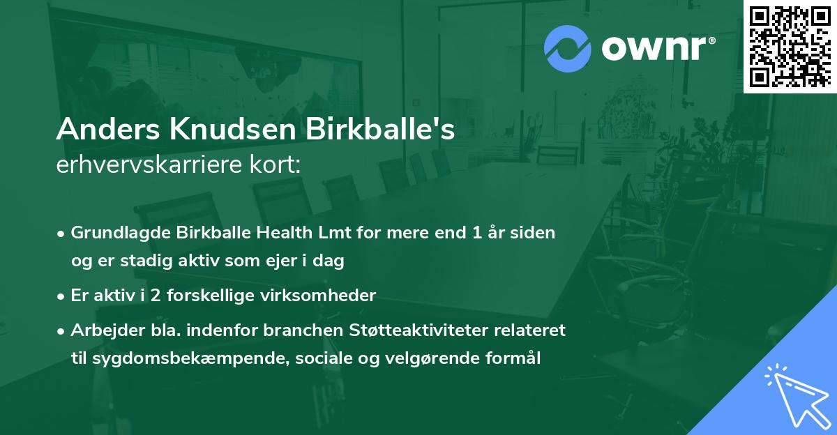 Anders Knudsen Birkballe's erhvervskarriere kort