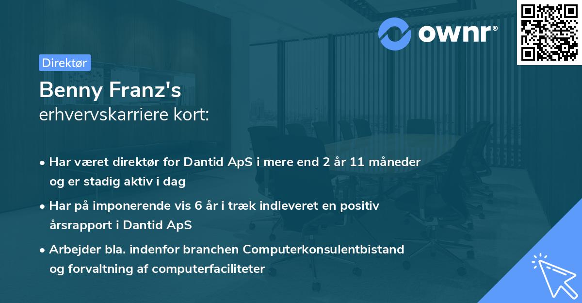 Benny Franz's erhvervskarriere kort