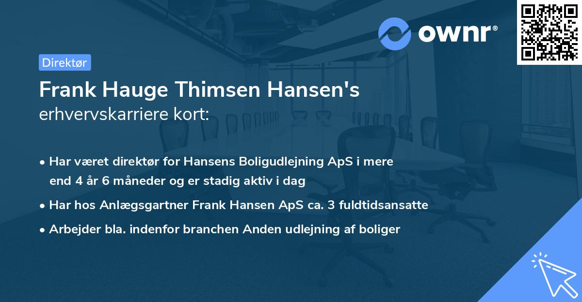 Frank Hauge Thimsen Hansen's erhvervskarriere kort
