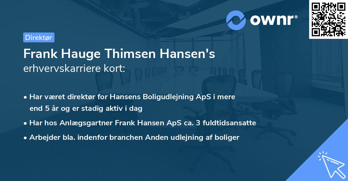 Frank Hauge Thimsen Hansen's erhvervskarriere kort