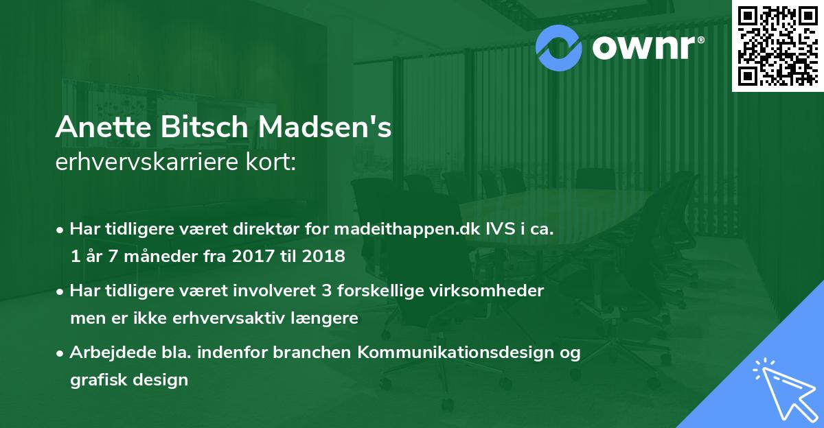 Anette Bitsch Madsen's erhvervskarriere kort