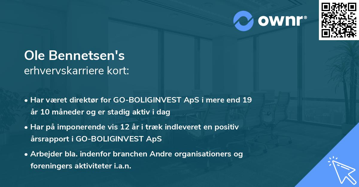 Ole Bennetsen's erhvervskarriere kort