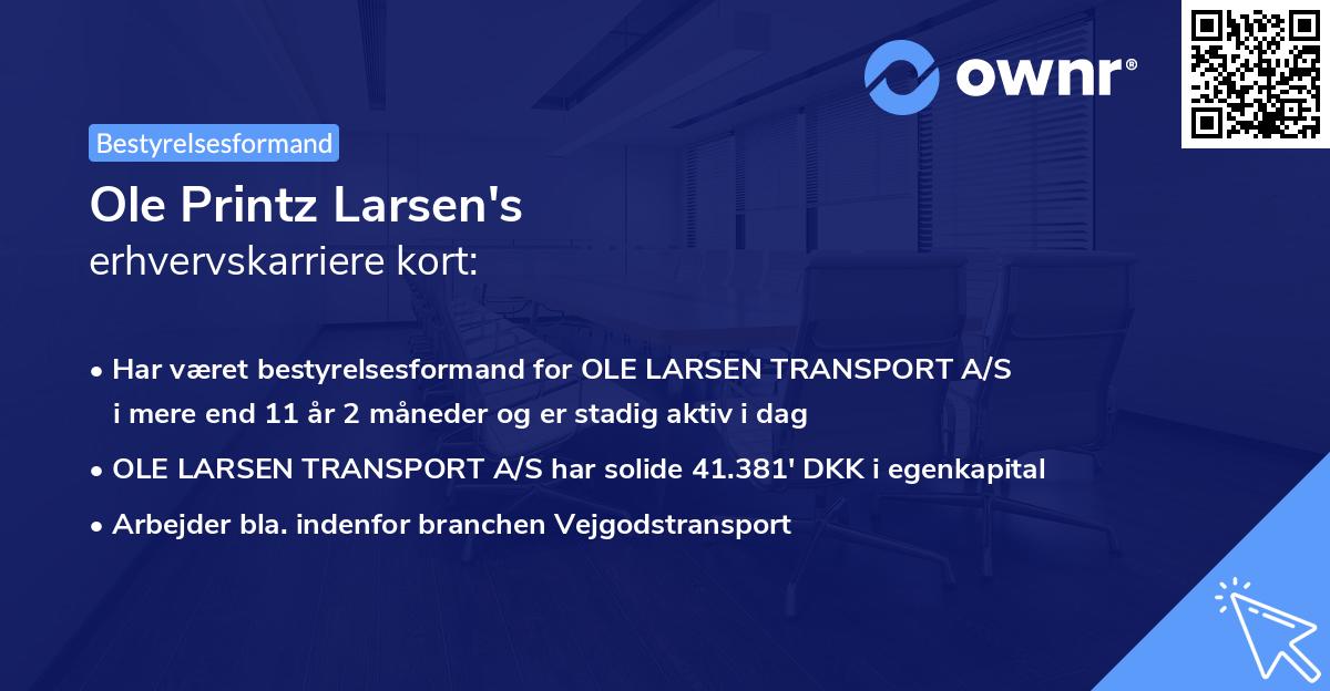 Ole Printz Larsen's erhvervskarriere kort