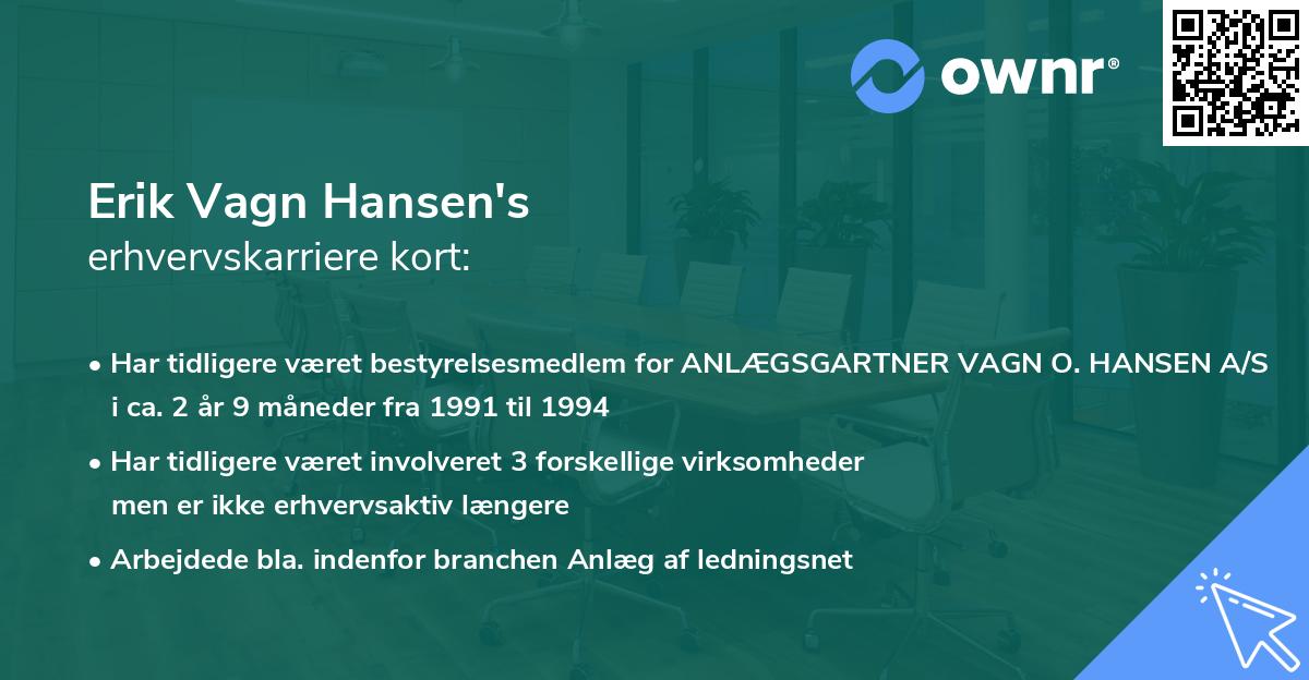Erik Vagn Hansen's erhvervskarriere kort