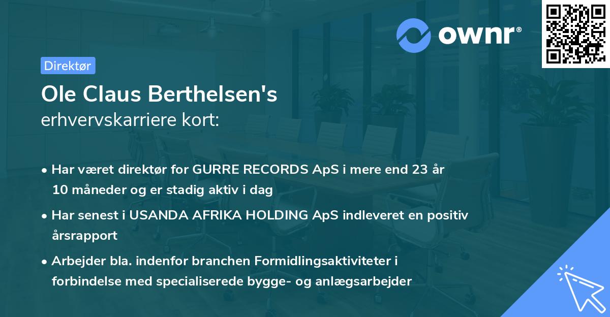 Ole Claus Berthelsen's erhvervskarriere kort