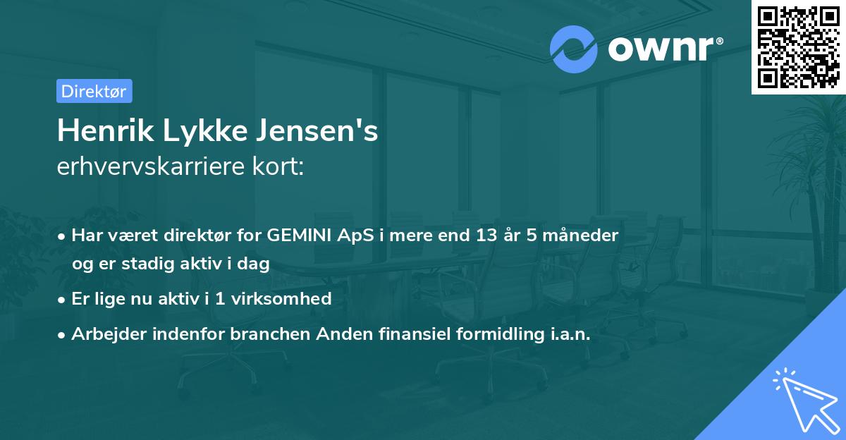 Henrik Lykke Jensen's erhvervskarriere kort